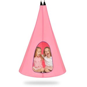 32 Inch Kids Nest Swing Chair Hanging Hammock Seat for Indoor and Outdoor Pink |   Swing & Playsets Outdoor Play Pink