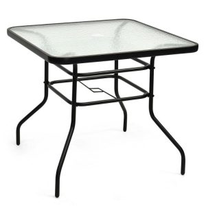 32 Inch Patio Tempered Glass Steel Frame Square Table  |   Patio Tables Outdoor & Patio Furniture Patio Tables