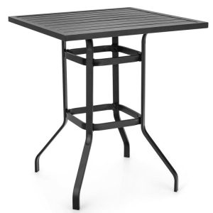 32 Inches Outdoor Steel Square Bar Table with Powder-Coated Tabletop Black |   Patio Bar Furniture Outdoor & Patio Furniture Black