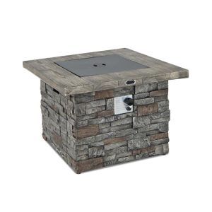 34.5 Inch Square Propane Gas Fire Pit Table with Lava Rock and PVC Cover Gray |   Fire Pits Fire Pits