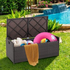 34 Gallon Patio Storage Bench with Seat Cushion and Zippered Liner  |   Sheds & Outdoor Storage Outdoor Storage & Garages Sheds & Outdoor Storage