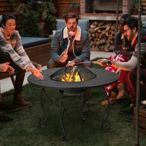 35.5 Feet Patio Fire Pit Dining Table With Cooking BBQ Grate Black |   Fire Pits Fire Pits Black