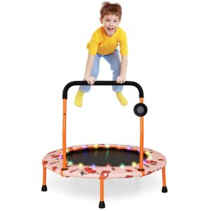 36 Inch Mini Trampoline with Colorful LED Lights and Bluetooth Speaker Orange |   Trampolines Outdoor Play Orange