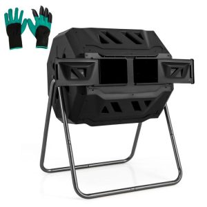 360° Rotatable Tumbling Composter with 2 Sliding Doors Black |   Garden Tools Garden Black