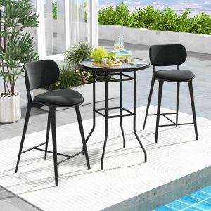 38 Inch Patio Bar Table with Tempered Glass Tabletop Black |   Patio Bar Furniture Outdoor & Patio Furniture Black