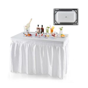 4 Feet Folding Ice Bin Table with Skirt for Camping Picnic Wedding White |   Camping Furniture Camping Camping Furniture