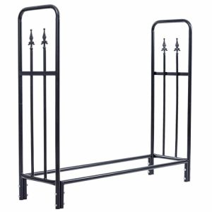 4 Feet Outdoor Heavy Duty Steel Firewood Wood Storage Rack Black |   Log Storage Log Storage Black