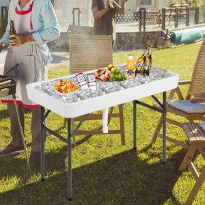 4 Feet Plastic Party Ice Folding Table with Matching Skirt White |   Camping Furniture Camping Camping Furniture