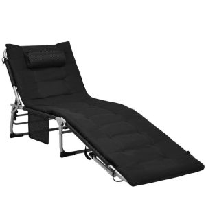 4-Fold Oversize Padded Folding Lounge Chair with Removable Soft Mattress Black |   Outdoor Chaise Lounges Outdoor & Patio Furniture Black