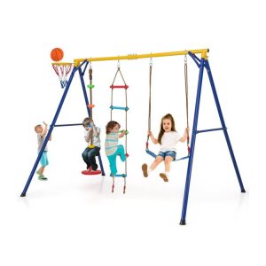 4-in-1 660 lbs Heavy Duty Swing Set for Kids Aged 3-9 Years Old Yellow |   Swing & Playsets Outdoor Play Swing & Playsets