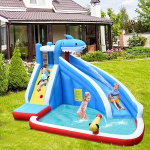 4-in-1 Inflatable Water Slide Park with Long Slide and 735W Blower Multicolor |   Bounce House Bounce House Bounce House