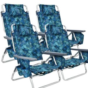 4-Pack 5-Position Outdoor Folding Backpack Beach Reclining Chair with Pillow Navy |   Beach & Lawn Chairs Beach & Lawn Chairs Beach & Lawn Chairs