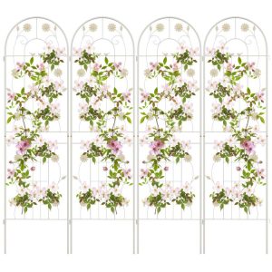 4 Pack 71 x 20 Inches Metal Garden Trellis for Climbing Plants White |   Plant Supports Garden Plant Supports