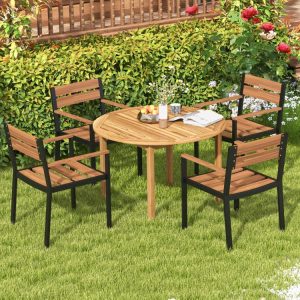 4-Person Large Round Outdoor Dining Table Natural |   Patio Tables Outdoor & Patio Furniture Natural