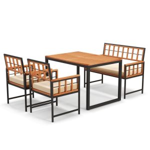 4 Pieces Acacia Wood Patio Dining Set with 1 Rectangular Table Natural |   Patio Dining Sets Outdoor & Patio Furniture Natural