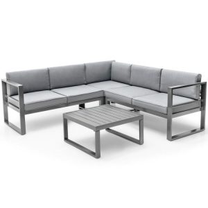 4 Pieces Aluminum Patio Furniture Set with Thick Seat and Back Cushions Gray |   Outdoor Sectionals Outdoor & Patio Furniture Gray