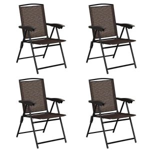 4 Pieces Folding Dining Chairs with Steel Armrests and Sling Back  |   Patio Dining Chairs Outdoor & Patio Furniture Patio Dining Chairs