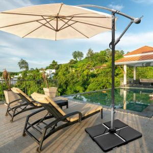 4 Pieces Square Fillable Patio Umbrella Base Set with Handle and Funnel Black |   Outdoor Umbrella Bases Outdoor Shades Black