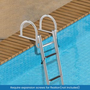 4-Step Pontoon Boat Ladder Folding Swimming Ladder with Curved Handrails  |   Swimming Pools Outdoor Swimming Pools