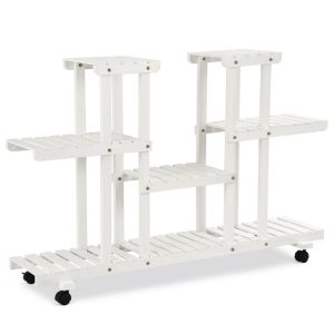 4-Tier Wood Casters Rolling Shelf Plant Stand White |   Plant Stands Garden Plant Stands