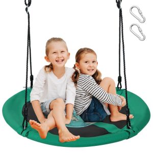 40 Inches Saucer Tree Swing Round with Adjustable Ropes and Carabiners Green |   Swing & Playsets Outdoor Play Green