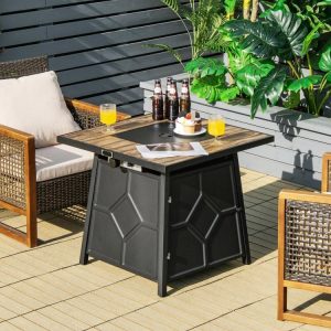 40,000 BTU 28 Inches Propane Gas Fire Pit Table With Cover Black,Brown |   Fire Pits Fire Pits Black,Brown