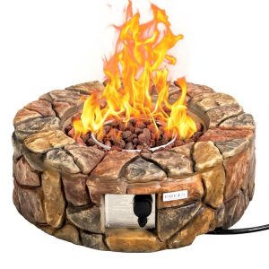 40,000 BTU Stone Gas Fire Stove Pit for Outdoor Patio Garden Backyard Brown |   Fire Pits Fire Pits Brown