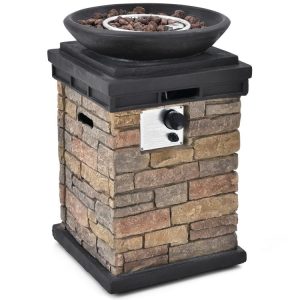 40000BTU Outdoor Propane Burning Fire Bowl Column Realistic Firepit Heater Brown |   Fire Pits Fire Pits Brown