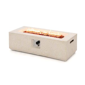 42 Inch 50,000 BTU Rectangle Terrazzo Fire Pit Table with PVC Cover White |   Fire Pits Fire Pits Fire Pits