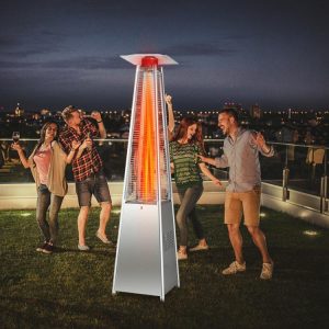 42000 BTU Pyramid Patio Heater with Wheels Silver |   Patio Heaters Outdoor Heating Patio Heaters