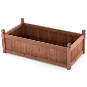 46 x 24 x 16 Inch Rectangular Planter Box with Drainage Holes for Backyard Garden Lawn Brown |   Raised Garden Beds Garden Brown