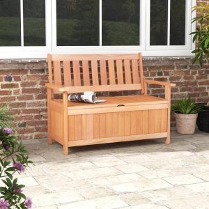 48 Inch Patio Wood Storage Bench with Slatted Backrest Natural |   Sheds & Outdoor Storage Outdoor Storage & Garages Natural