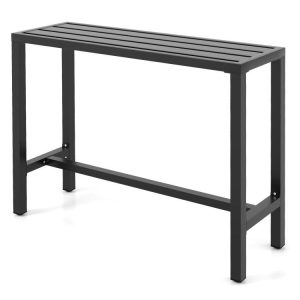 48/55 Inch Outdoor Bar Table with Waterproof Top and Heavy-duty Metal Frame Black |   Patio Tables Outdoor & Patio Furniture Black