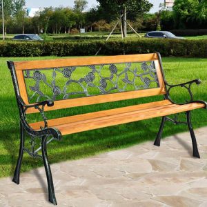 49 1/2 Inch Patio Park Garden Porch Chair Bench Black + Natural |   Outdoor Benches Outdoor & Patio Furniture Black + Natural