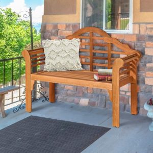 49 Inch Eucalyptus Wood Outdoor Folding Bench with Backrest Armrest for Patio Garden Natural |   Outdoor Benches Outdoor & Patio Furniture Natural