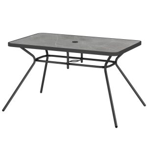 49 Inch Patio Rectangle Dining Table with Umbrella Hole Black & Gray |   Patio Tables Outdoor & Patio Furniture Black & Gray