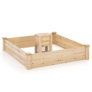 49 x 49 x 10 Inch Raised Garden Bed with Compost Bin and Open-ended Bottom Natural |   Raised Garden Beds Garden Natural