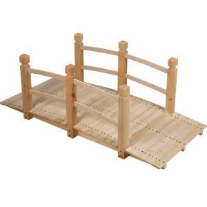 5 Feet Wooden Garden Bridge with Safety Rails Natural |   Outdoor Decor Outdoor Natural