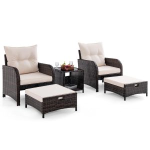 5 Piece Patio Conversation Set Outdoor Rattan Sofa Set with Coffee Table Beige |   Patio Conversation Sets Outdoor & Patio Furniture Beige