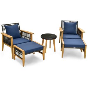 5 Piece Patio Furniture Set with Coffee Table and 2 Ottomans Navy |   Patio Conversation Sets Outdoor & Patio Furniture Navy