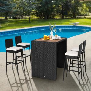 5 Pieces Patio Acacia Wood Dining Set  |   Patio Bar Furniture Outdoor & Patio Furniture Patio Bar Furniture