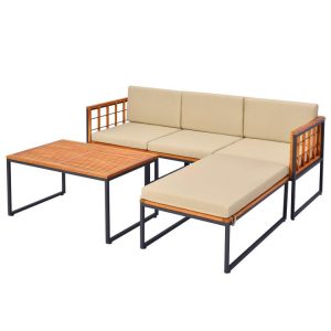 5 Pieces Patio Furniture Set Acacia Wood Sectional Set with Heavy-Duty Metal Frame Beige |   Outdoor Sectionals Outdoor & Patio Furniture Beige