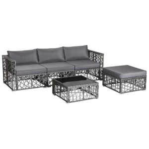 5 Pieces Patio PE Rattan Wicker Sofa Furniture Set Gray |   Outdoor Sectionals Outdoor & Patio Furniture Gray