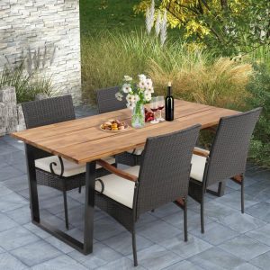 5 Pieces Patio Rattan Dining Set with Umbrella Hole for Poolside Backyard  |   Patio Dining Sets Outdoor & Patio Furniture Patio Dining Sets