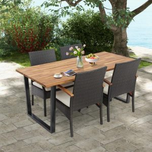 5 Pieces Patio Wicker Chair and Dining Table Set with 2 Inch Umbrella Hole  |   Patio Dining Sets Outdoor & Patio Furniture Patio Dining Sets