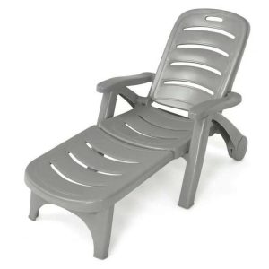 5 Position Adjustable Folding Lounger Chaise Chair with Wheels Gray |   Outdoor Chaise Lounges Outdoor & Patio Furniture Gray