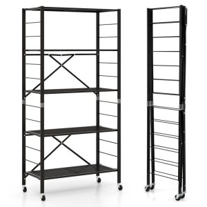 5-Tier Adjustable Shelves with Wheels for Garage Kitchen Balcony Black |   Garages Garages Black