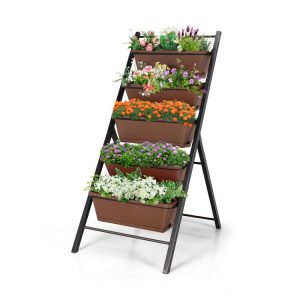 5-tier Vertical Garden Planter Box Elevated Raised Bed with 5 Container Brown |   Raised Garden Beds Garden Brown