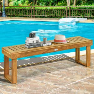 52 Inch Acacia Wood Dining Bench with Slatted Seat Teak |   Outdoor Benches Outdoor & Patio Furniture Outdoor Benches