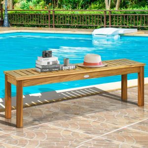 52 Inch Outdoor Acacia Wood Dining Bench Chair Teak Color |   Outdoor Benches Outdoor & Patio Furniture Outdoor Benches